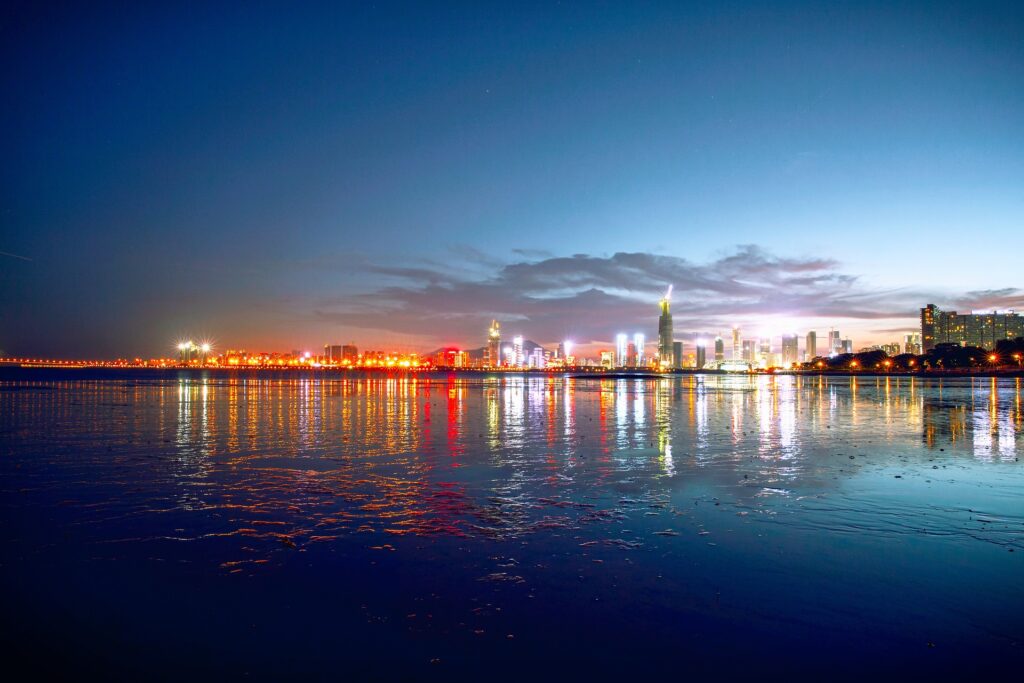 Night view of the Shenzhen skyline. A site for international students in Shenzhen, China.