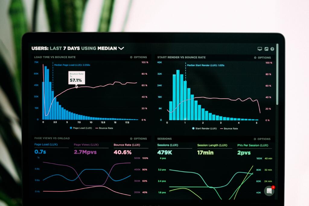 A laptop screen beautifully covered with graphs, and curves dipicting the arts works of data science.