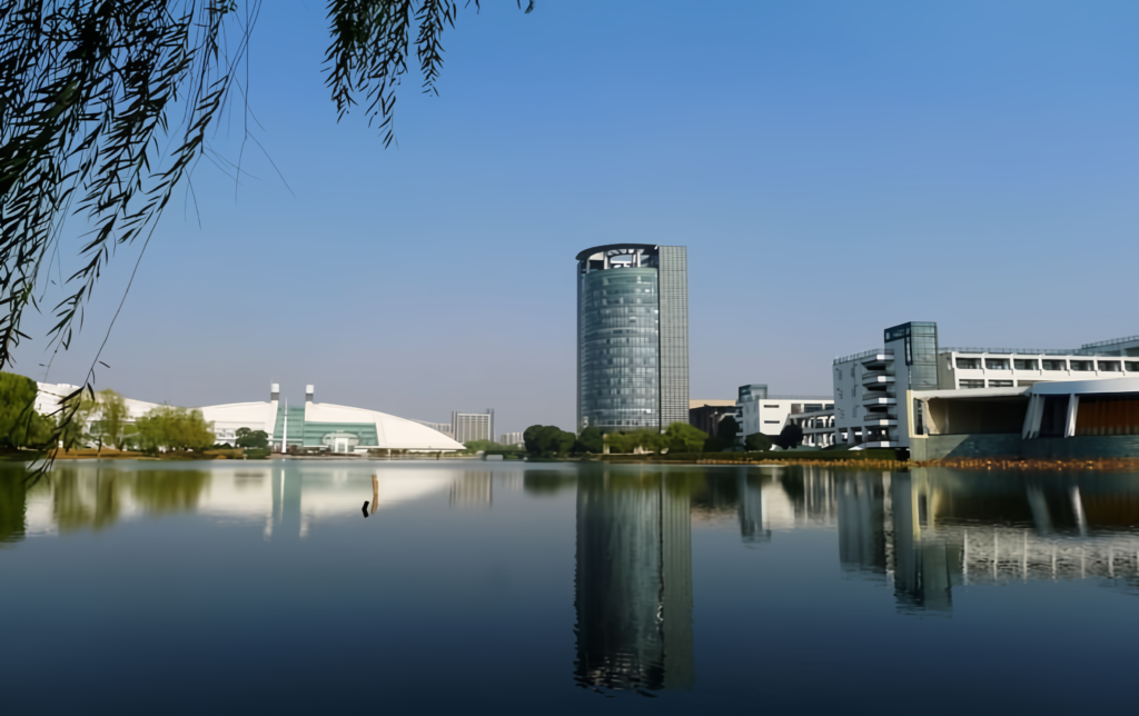 The picture shows a beautiful Zhejiang university which attracts international students who wish to learn the Chinese Language
